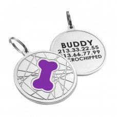 Емальований Адресник для Собак Лапка на Тлі Об'ємної Кісточка L 3,2 см фіолетовий 