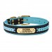 Нашийник для Собак Шкіряний BronzeDog Premium з Літою Латунною Фурнітурою та Адресником Чорно-Блакитний  S(61012/Т) 