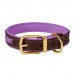 Нашийник для Собак Шкіряний BronzeDog Premium з Литою Латунною Фурнітурою та Адресником Коричнево-Фіолетовий  XL(61089/Т) 