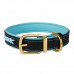 Нашийник для Собак Шкіряний BronzeDog Premium з Літою Латунною Фурнітурою та Адресником Чорно-Блакитний  S(61012/Т) 