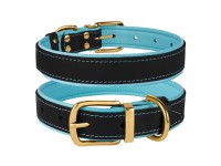 Нашийник для Собак Шкіряний BronzeDog Premium з Літою Латунною Фурнітурою та Адресником Чорно-Блакитний  L(61032/Т) 