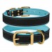 Нашийник для Собак Шкіряний BronzeDog Premium з Літою Латунною Фурнітурою та Адресником Чорно-Блакитний  S(61012/Т) 