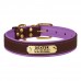 Нашийник для Собак Шкіряний BronzeDog Premium з Литою Латунною Фурнітурою та Адресником Коричнево-Фіолетовий  XL(62089/Т) 