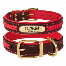 Нашийник для Собак Шкіряний BronzeDog Premium з Литою Латунною Фурнітурою та Адресником Коричнево-Червоний  M(61063/Т) 