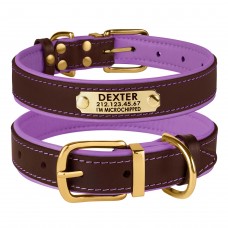Нашийник для Собак Шкіряний BronzeDog Premium з Литою Латунною Фурнітурою та Адресником Коричнево-Фіолетовий  XL(62089/Т) 