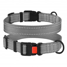 Нашийник для Собак BronzeDog Active Нейлоновий зі Світловідбиттям та Пластиковою Пряжкою Сірий  XL(53/1311/Т) 