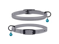 Нашийник для Котів Круглий Шкіряний BronzeDog Premium з Дзвіночком Сірий  2XS(003011/Т) 