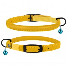 Нашийник для Котів Круглий Шкіряний BronzeDog Premium з Дзвіночком Гірчичний  2XS(00308/Т) 